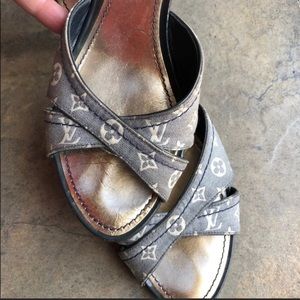 Louis Vuitton Denim Monogrammed Kitten Heels